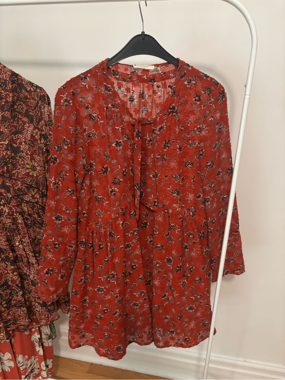 ba&sh Floral Tie-Neck Mini Dress in Rust